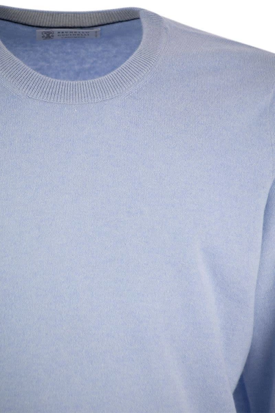 Shop Brunello Cucinelli Pure Cashmere Crew-neck Sweater In Blue