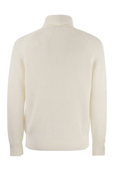 Shop Brunello Cucinelli Pure Cotton Ribbed Cardigan With Metal Button Fastening In Milk