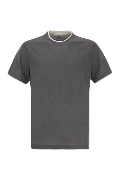 Shop Brunello Cucinelli Silk And Cotton T-shirt In Grey