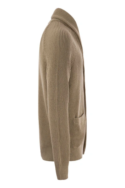 Shop Brunello Cucinelli Pure Cotton Ribbed Cardigan With Metal Button Fastening In Biscuits