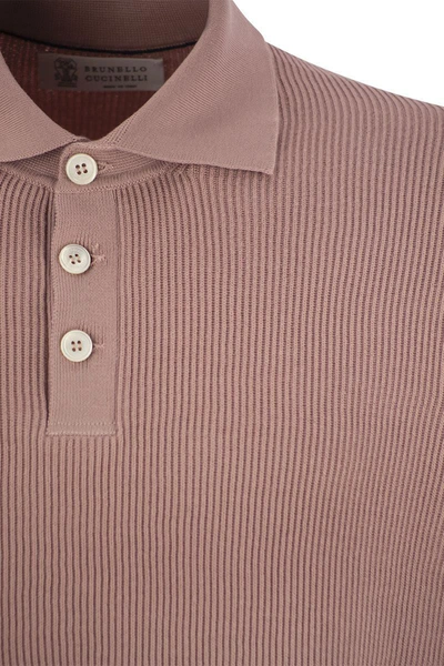 Shop Brunello Cucinelli Ribbed Cotton Polo-style Jersey In Antique Rose