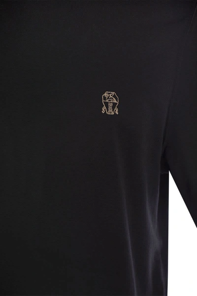 Shop Brunello Cucinelli Slim Fit Crew-neck T-shirt In Cotton Jersey With Logo In Black