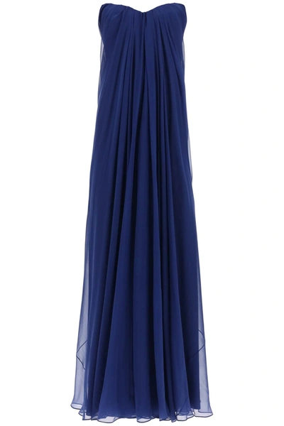 Shop Alexander Mcqueen Silk Chiffon Bustier Gown Women In Blue