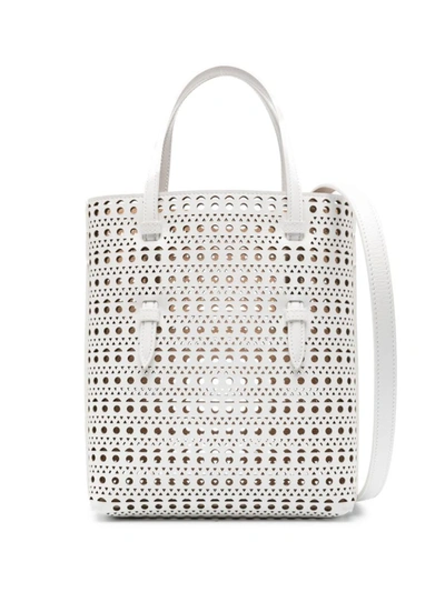 Shop Alaïa Mina Ns Leather Bucket Bag In White