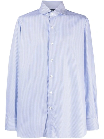 Shop Finamore 1925 Napoli Finamore Striped Cotton Shirt In Blue
