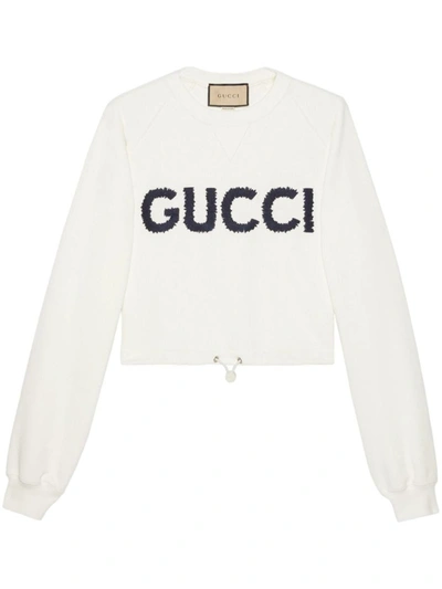 Shop Gucci Logo Cotton Sweatshirt In White