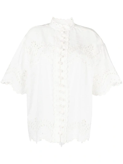 Shop Zimmermann Embroidered Cotton Shirt In White