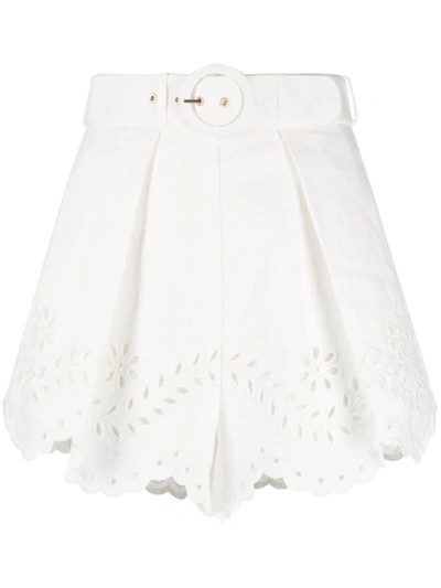 Shop Zimmermann Embroidered Linen Shorts In White