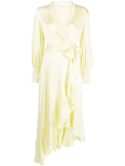 Shop Zimmermann Silk Wrap Midi Dress In Yellow