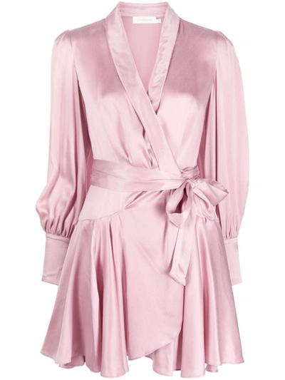 Shop Zimmermann Silk Wrap Mini Dress In Pink