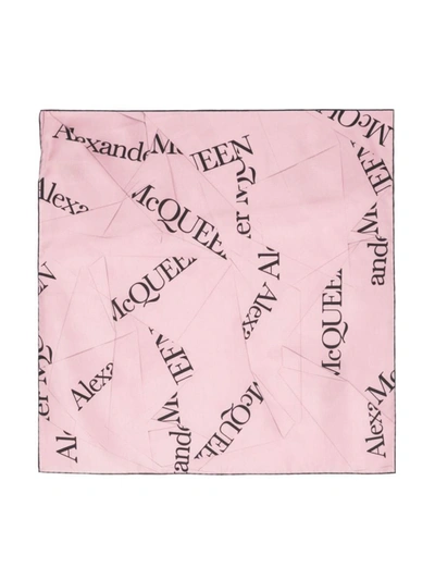 Shop Alexander Mcqueen Logo Silk Scarf In Pink