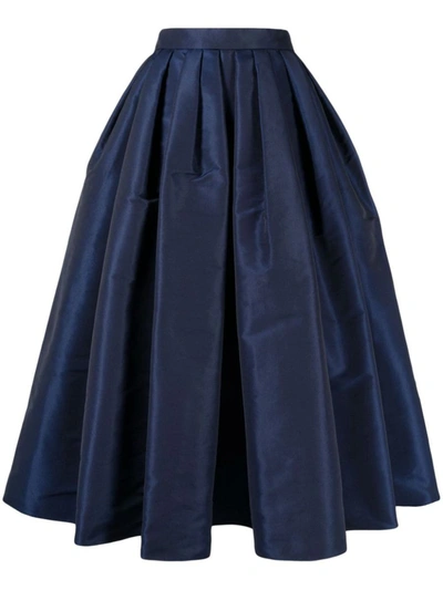 Shop Alexander Mcqueen Pleated Flared Midi Skirt In Blue