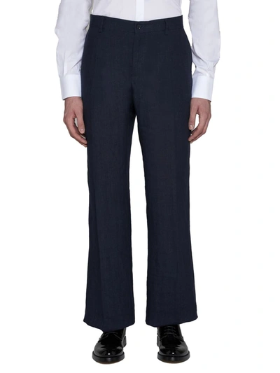 Shop Dolce & Gabbana Trousers In Melange Azzurro Blu