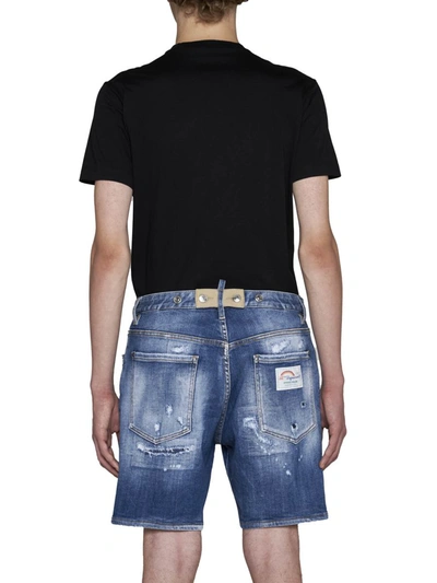 Dsquared2 Light Blue Bermuda Shorts With Rips And Logo Patch In Cotton Denim Man In Blue