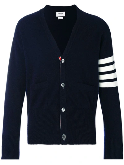 Shop Thom Browne 4bar Cashmere Cardigan In Blue