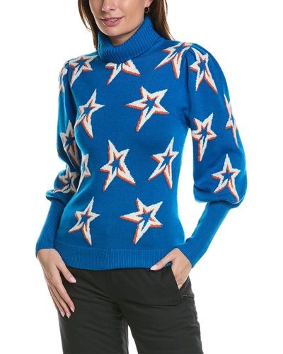 Shop Perfect Moment Star Dust Balloon Sleeve Wool Sweater In Blue