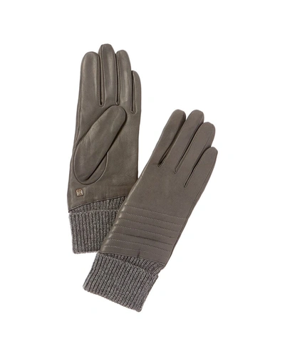 Shop Bruno Magli Bias Quilt Cashmere-lined Leather Gloves In Grey