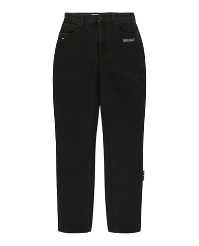 Shop Off-white Logo Printed Straight Leg Jeans In Black