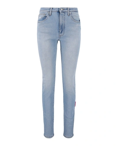 Shop Off-white Printed Logo Skinny Jeans In Blue