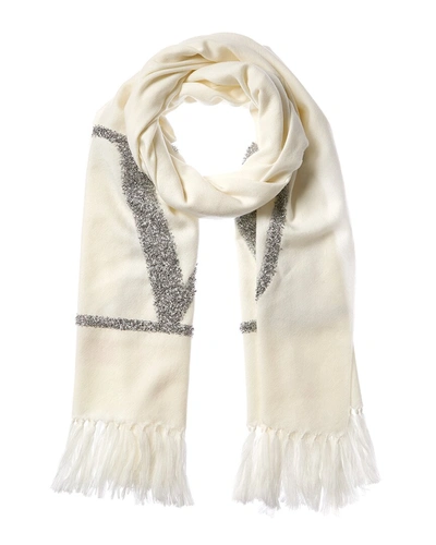 Shop Valentino Vlogo Signature Wool Scarf In White