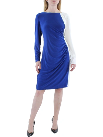 Shop Kasper Womens Colorblocked Polyester Wear To Work Dress In Blue