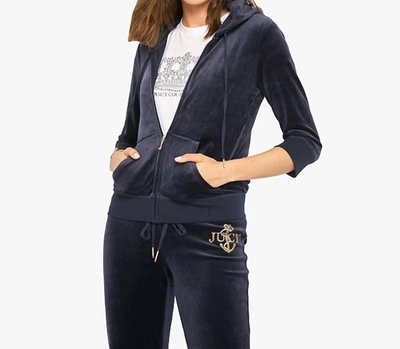 Shop Juicy Couture Regal Anchor Velour Robertson Hoodie Jacket In Navy In Blue