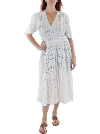 Shop Taylor Womens Eyelet V-neck Midi Dress In White