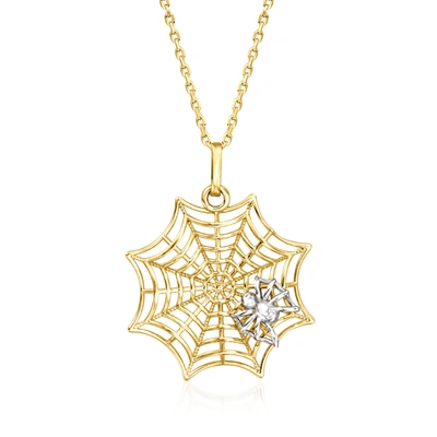Ross-simons 14kt 2-tone Gold Spiderweb Pendant Necklace In Multi