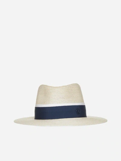 Shop Maison Michel Andre Straw Hat In Natural,navy