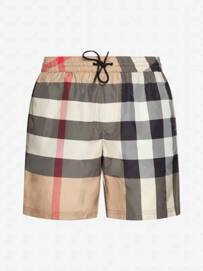 Shop Burberry Check Print Swim Shorts In Archive Beige