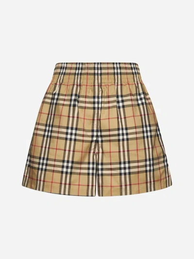 Shop Burberry Audrey Check Cotton Shorts In Archive Beige