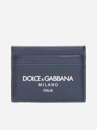 Shop Dolce & Gabbana Logo Leather Card Holder In Blue
