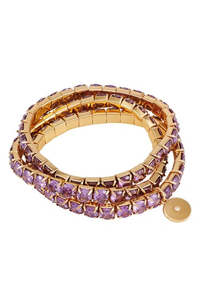 Shop Vince Camuto Crystal Set Of 3 Stretch Bracelets In Gold/ Amethyst