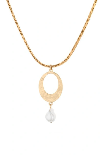 Shop Ettika Hammered Imitation Pearl Necklace In Gold