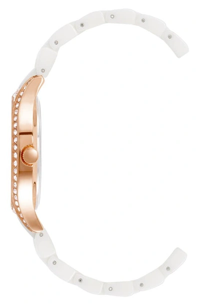 Anne Klein Crystal Embellished Three-hand Quartz Ceramic Bracelet Watch & Bracelet Set In Rose Gold