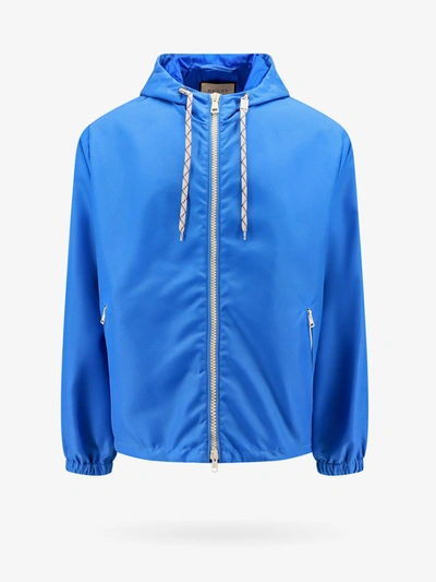 Gucci Web And Logo Print Windbreaker Jacket In Blue