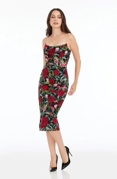 Shop Dress The Population Cosette Floral Embroidered Strapless Body-con Dress In Black Multi