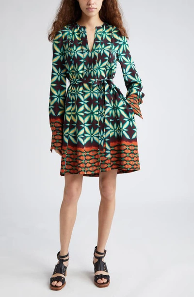 Shop Ulla Johnson Daisy Mixed Print Long Sleeve Dress In Olivinite