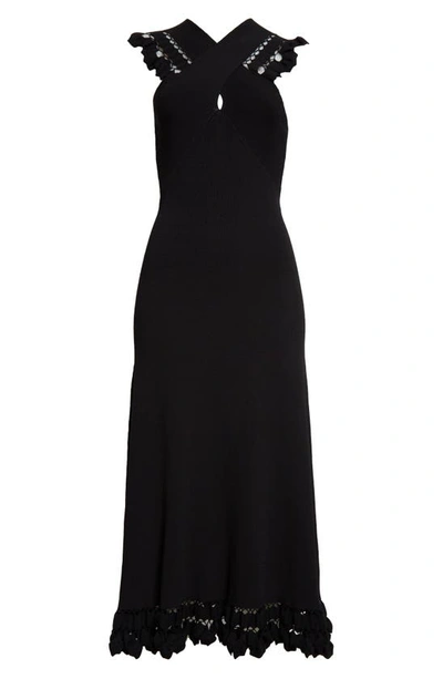 Shop Ulla Johnson Fiora Cutwork Detail Rib Midi Dress In Noir