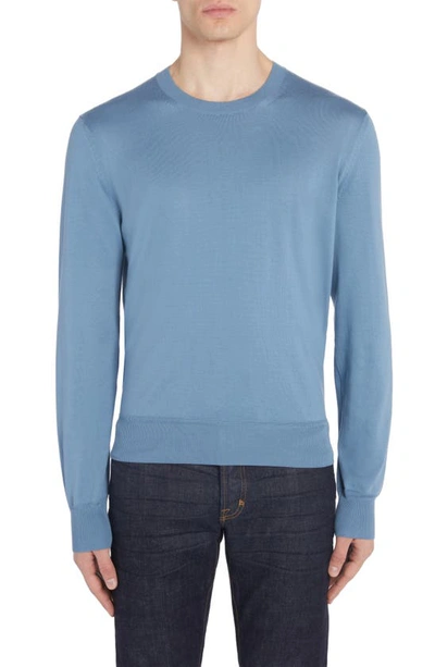 Shop Tom Ford Sea Island Cotton Crewneck Sweater In Denim Blue