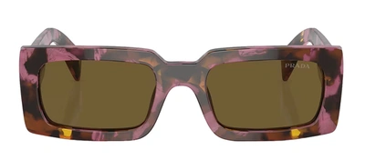 Shop Prada Pr A07s 18n01t Rectangle Sunglasses In Brown