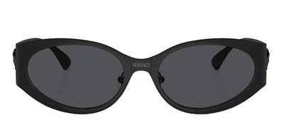 Shop Versace Ve 2263 126187 Oval Sunglasses In Grey