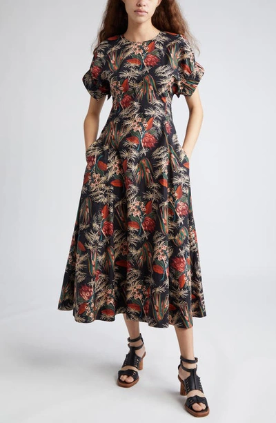 Shop Ulla Johnson Devon Floral Cotton Midi Dress In Anthurium