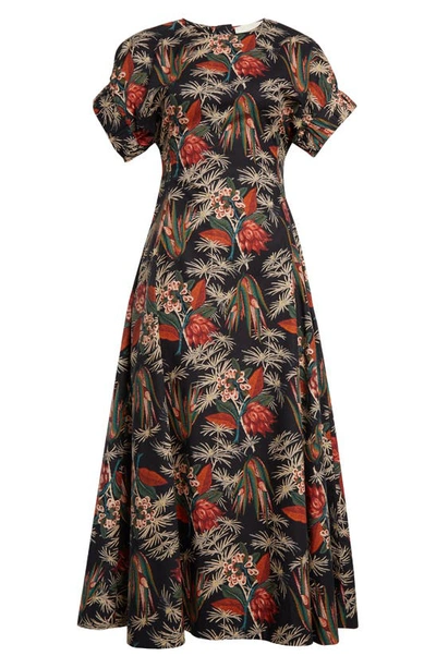 Shop Ulla Johnson Devon Floral Cotton Midi Dress In Anthurium