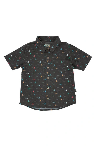 Shop Feather 4 Arrow Kids' Shark Fini Print Button-up Shirt In Black