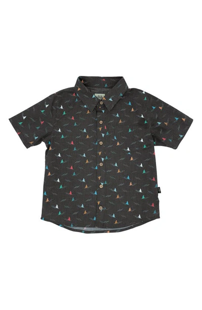 Shop Feather 4 Arrow Kids' Shark Fin Short Sleeve Button-up Shirt In Black