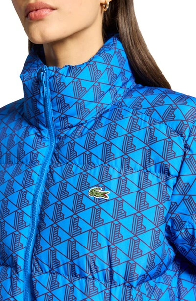 Shop Lacoste Monogram Puffer Jacket In Nji Hilo/ Zin Blue