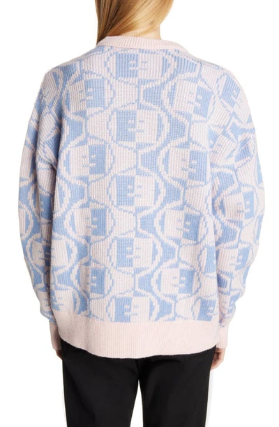 Shop Acne Studios Katch Face Logo Two-tone Wool & Cotton Sweater In Faded Pink Melange/ Light Blue