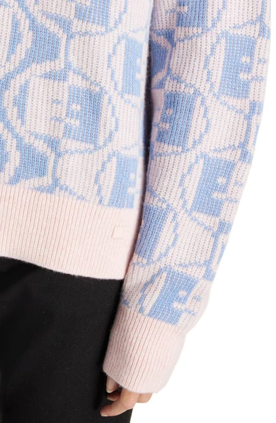 Shop Acne Studios Katch Face Logo Two-tone Wool & Cotton Sweater In Faded Pink Melange/ Light Blue
