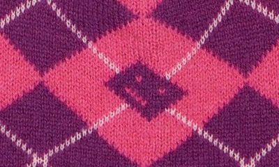 Shop Acne Studios Kwan Face Logo Argyle Wool Blend Pompom Beanie In Bright Pink/ Mid Purple